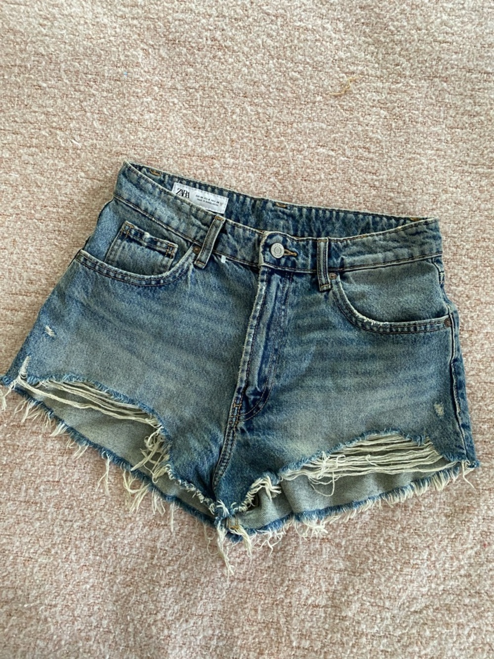 Zara Light high waist Blue Frayed Denim Cutoff Shorts